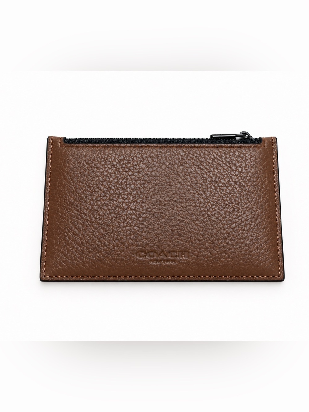 Coach Brown Pebbled Leather Zip Card Holder NWOT $98